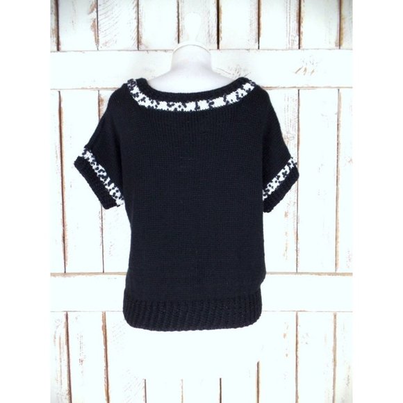 Black white chunky knit short sleeve vintage sweater - Picture 5 of 5